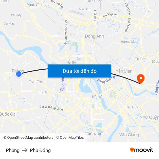 Phùng to Phù Đổng map