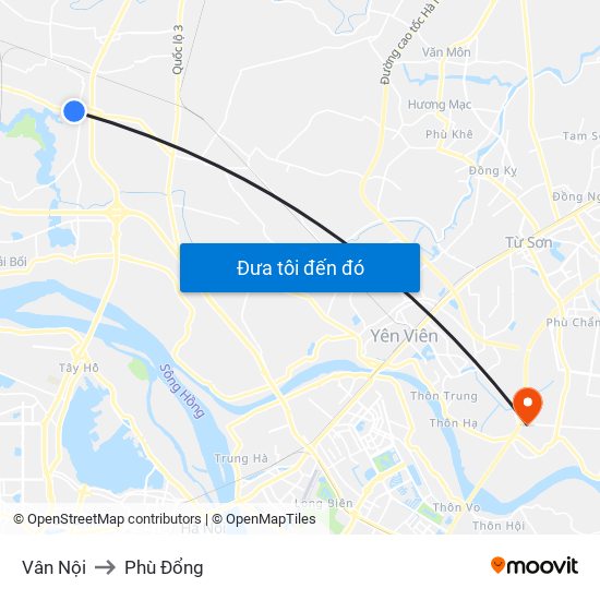 Vân Nội to Phù Đổng map