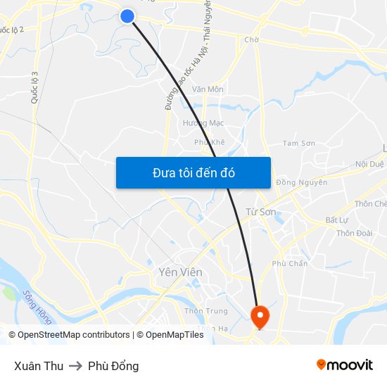 Xuân Thu to Phù Đổng map