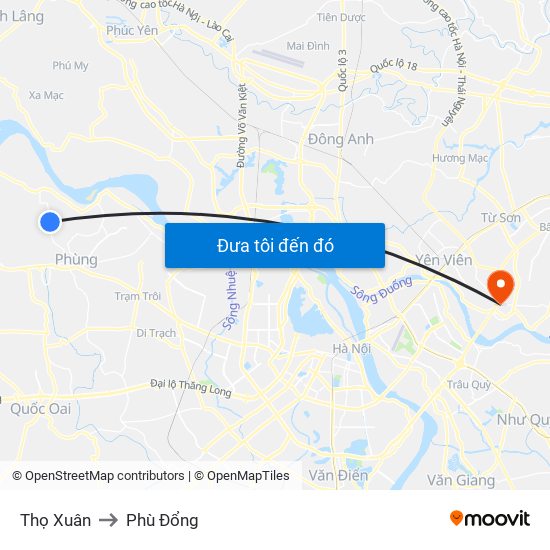 Thọ Xuân to Phù Đổng map