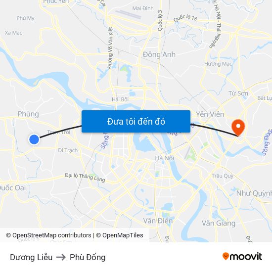 Dương Liễu to Phù Đổng map