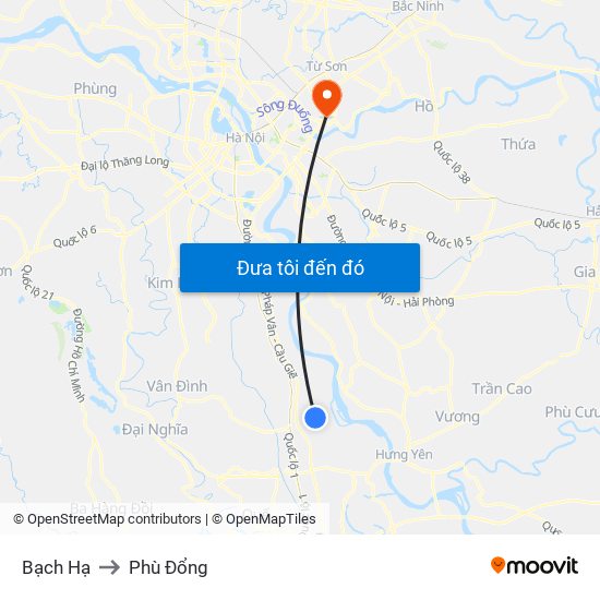 Bạch Hạ to Phù Đổng map