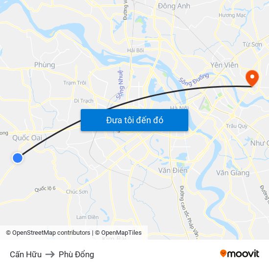 Cấn Hữu to Phù Đổng map