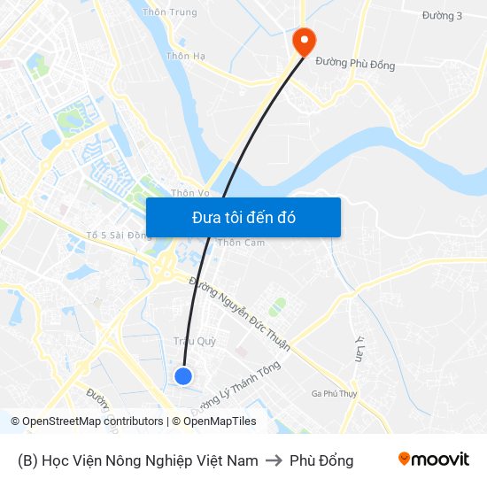 (B) Học Viện Nông Nghiệp Việt Nam to Phù Đổng map