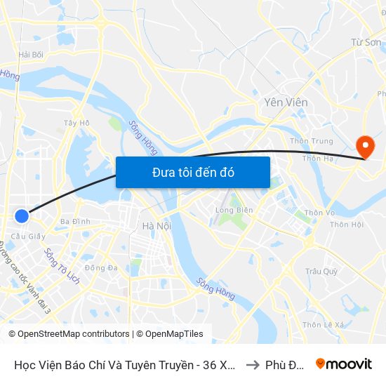 Học Viện Báo Chí Và Tuyên Truyền - 36 Xuân Thủy to Phù Đổng map