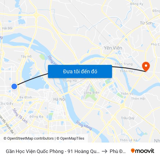 Gần Học Viện Quốc Phòng - 91 Hoàng Quốc Việt to Phù Đổng map