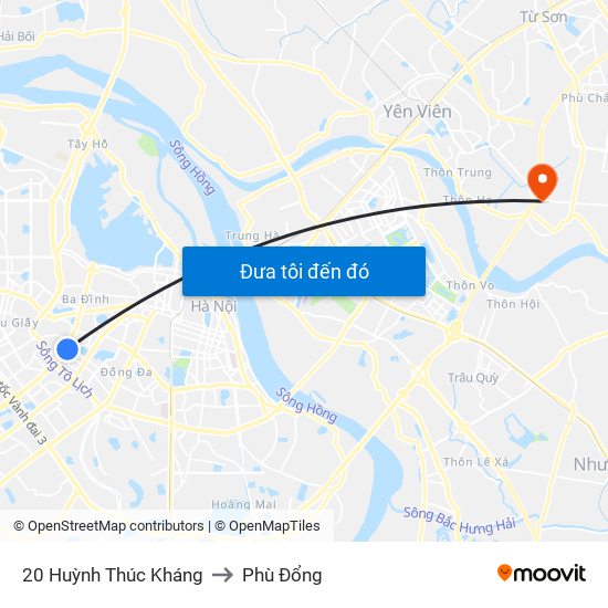 20 Huỳnh Thúc Kháng to Phù Đổng map