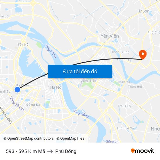 593 - 595 Kim Mã to Phù Đổng map