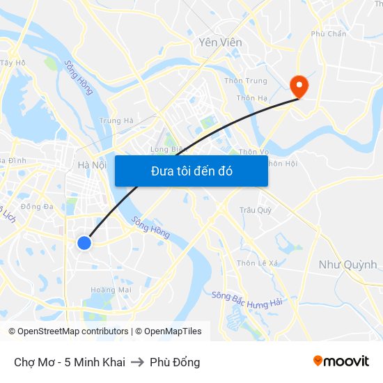 Chợ Mơ - 5 Minh Khai to Phù Đổng map