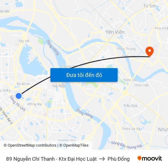 89 Nguyễn Chí Thanh - Ktx Đại Học Luật to Phù Đổng map