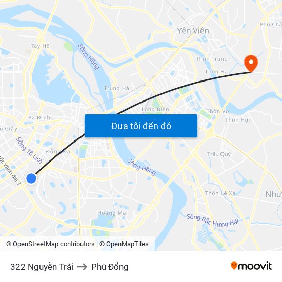322 Nguyễn Trãi to Phù Đổng map
