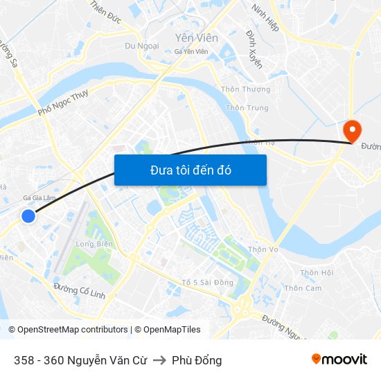 358 - 360 Nguyễn Văn Cừ to Phù Đổng map