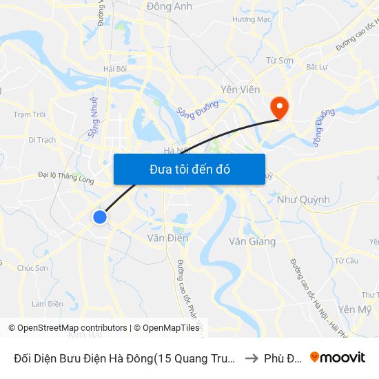 Đối Diện Bưu Điện Hà Đông(15 Quang Trung Hà Đông) to Phù Đổng map