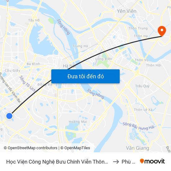 Học Viện Công Nghệ Bưu Chính Viễn Thông - Trần Phú (Hà Đông) to Phù Đổng map