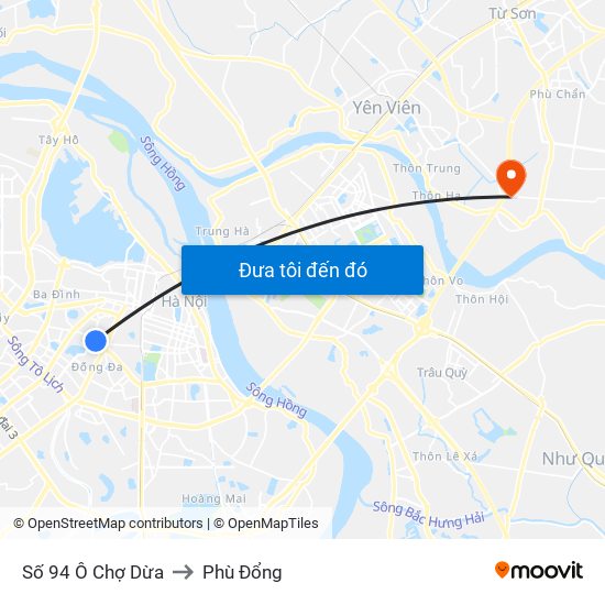 Số 94 Ô Chợ Dừa to Phù Đổng map