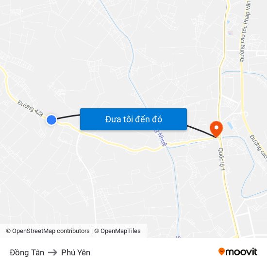 Đồng Tân to Phú Yên map