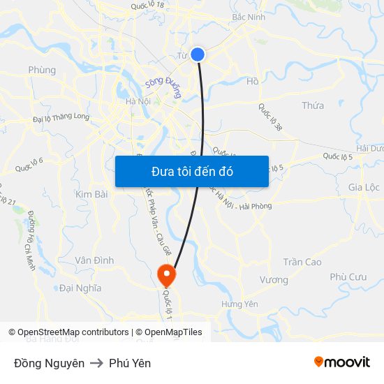 Đồng Nguyên to Phú Yên map