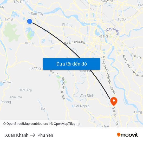 Xuân Khanh to Phú Yên map