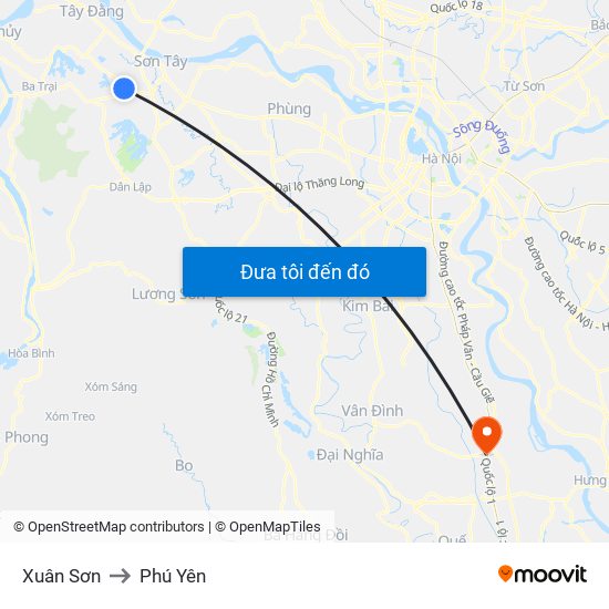 Xuân Sơn to Phú Yên map