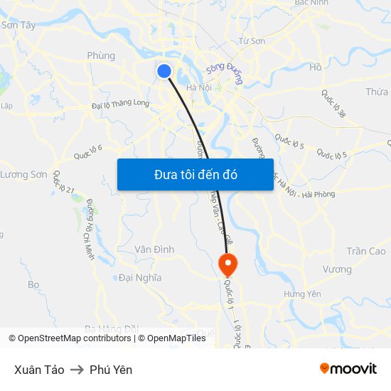 Xuân Tảo to Phú Yên map
