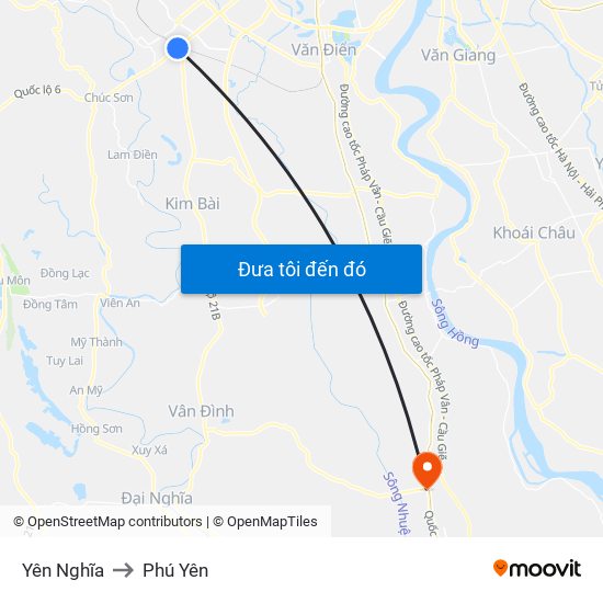 Yên Nghĩa to Phú Yên map