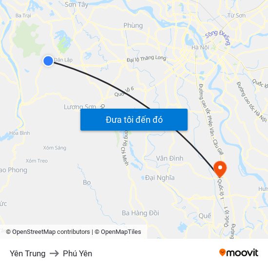 Yên Trung to Phú Yên map