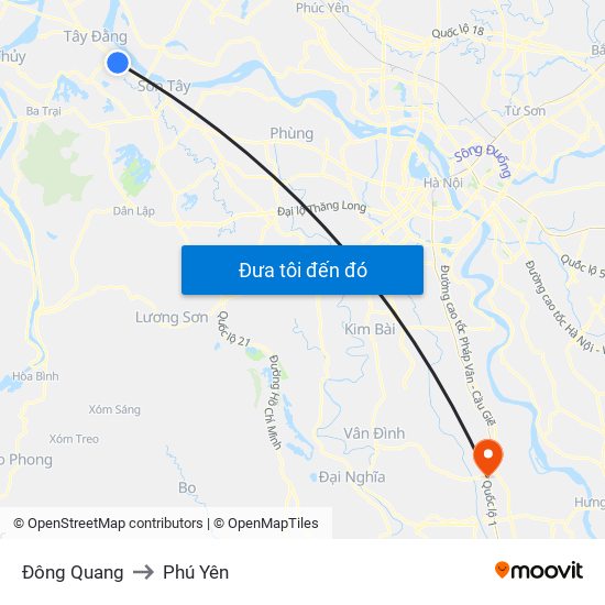 Đông Quang to Phú Yên map