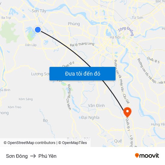 Sơn Đông to Phú Yên map