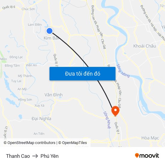 Thanh Cao to Phú Yên map