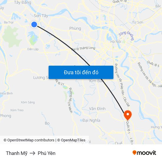 Thanh Mỹ to Phú Yên map