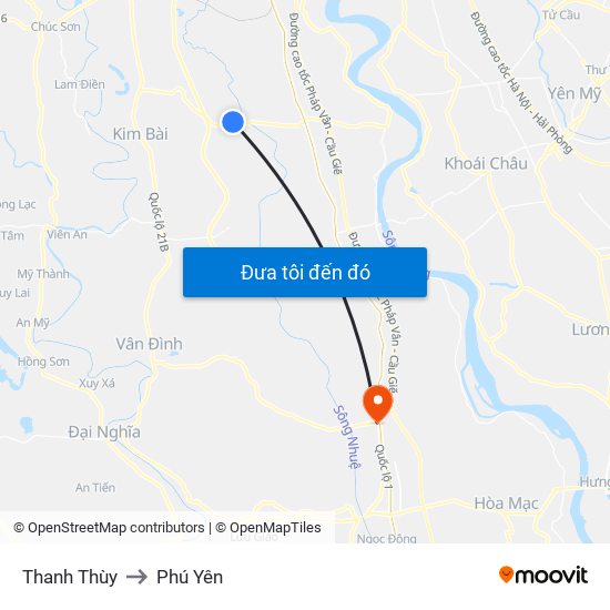 Thanh Thùy to Phú Yên map