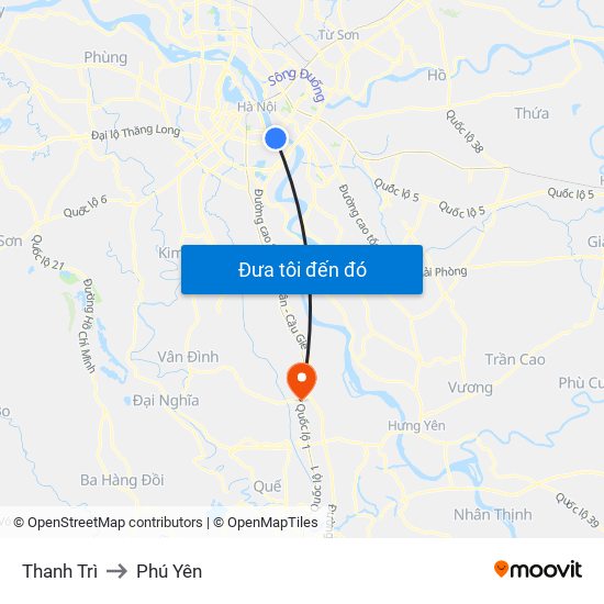 Thanh Trì to Phú Yên map