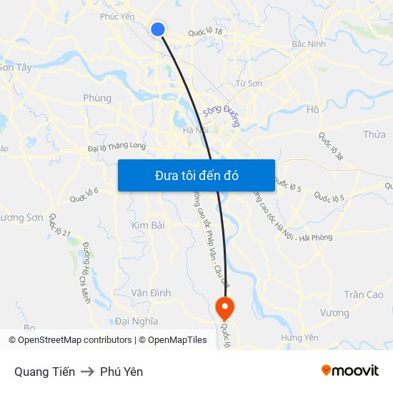 Quang Tiến to Phú Yên map