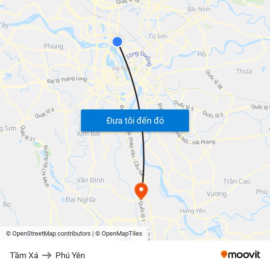 Tầm Xá to Phú Yên map