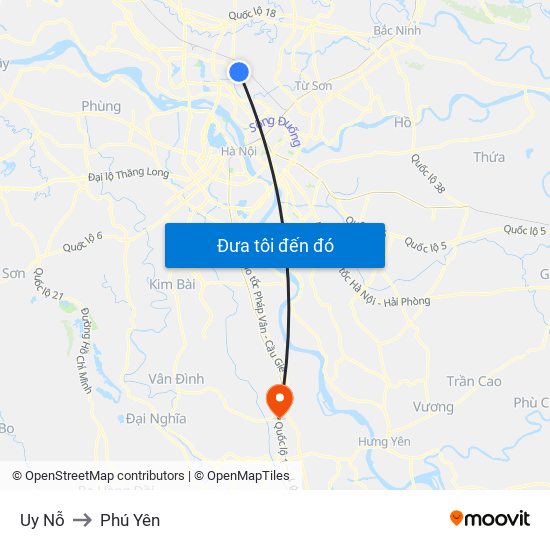 Uy Nỗ to Phú Yên map