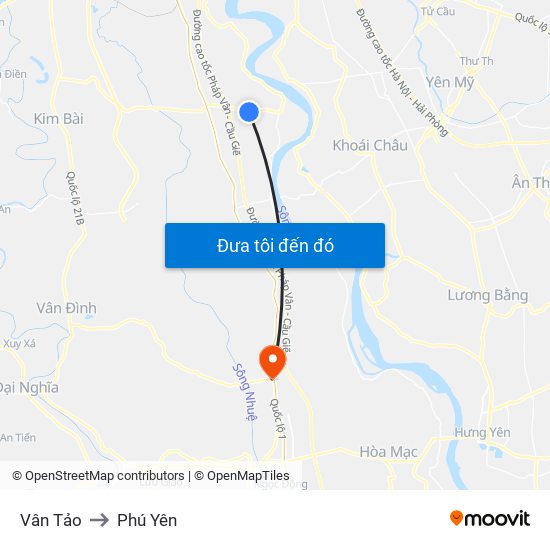 Vân Tảo to Phú Yên map