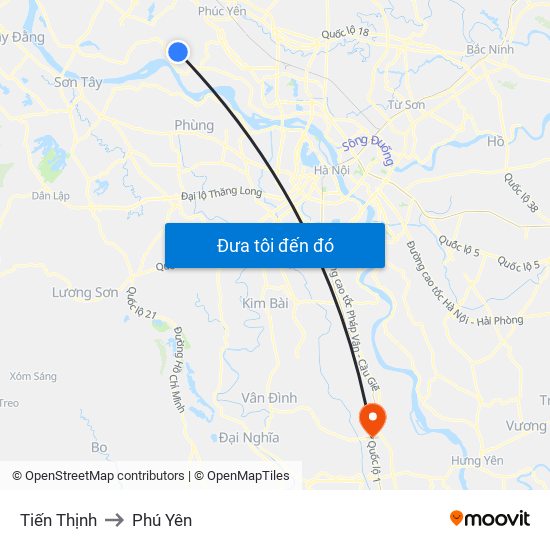 Tiến Thịnh to Phú Yên map