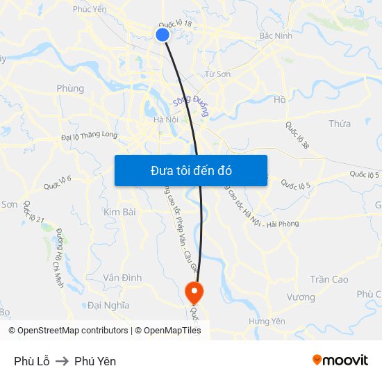 Phù Lỗ to Phú Yên map