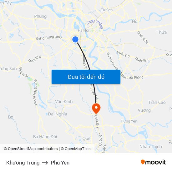 Khương Trung to Phú Yên map