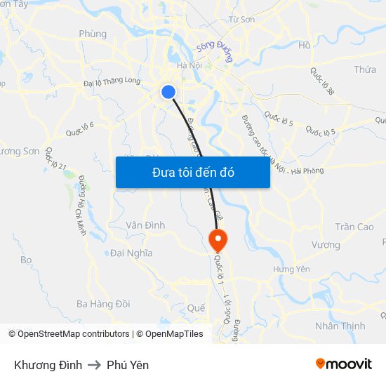 Khương Đình to Phú Yên map