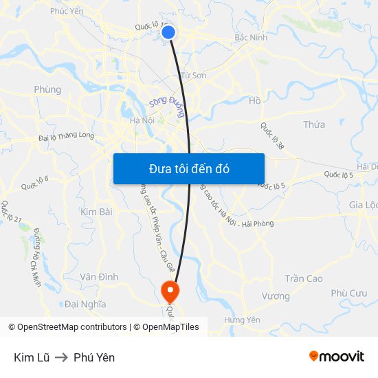 Kim Lũ to Phú Yên map