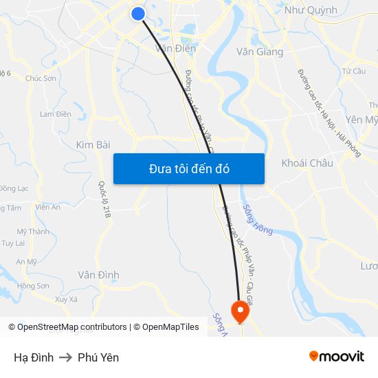 Hạ Đình to Phú Yên map