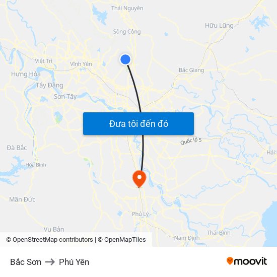 Bắc Sơn to Phú Yên map