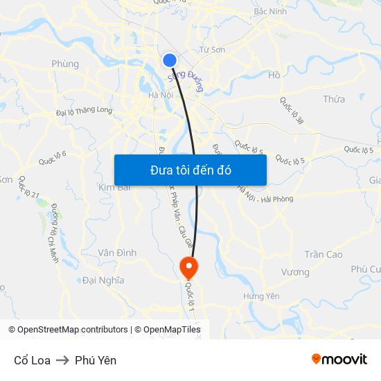 Cổ Loa to Phú Yên map