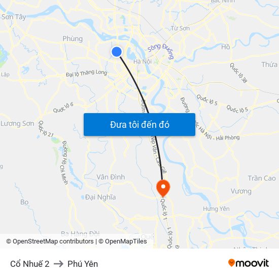 Cổ Nhuế 2 to Phú Yên map