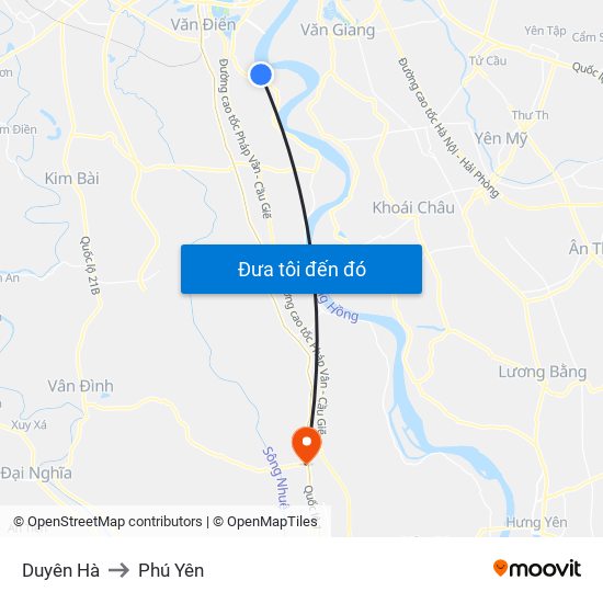 Duyên Hà to Phú Yên map