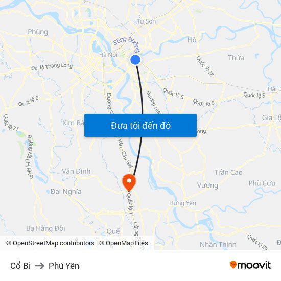 Cổ Bi to Phú Yên map