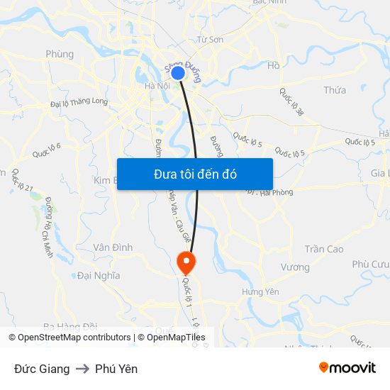 Đức Giang to Phú Yên map