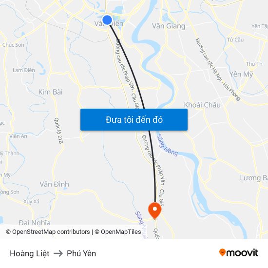 Hoàng Liệt to Phú Yên map