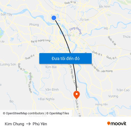 Kim Chung to Phú Yên map